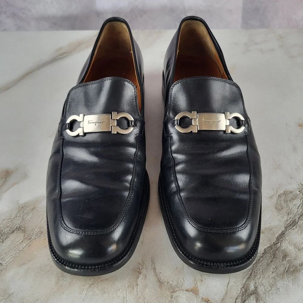 Salvatore Ferragamo Gancini Horsebit Loafers Black Men's Size 8.5 D